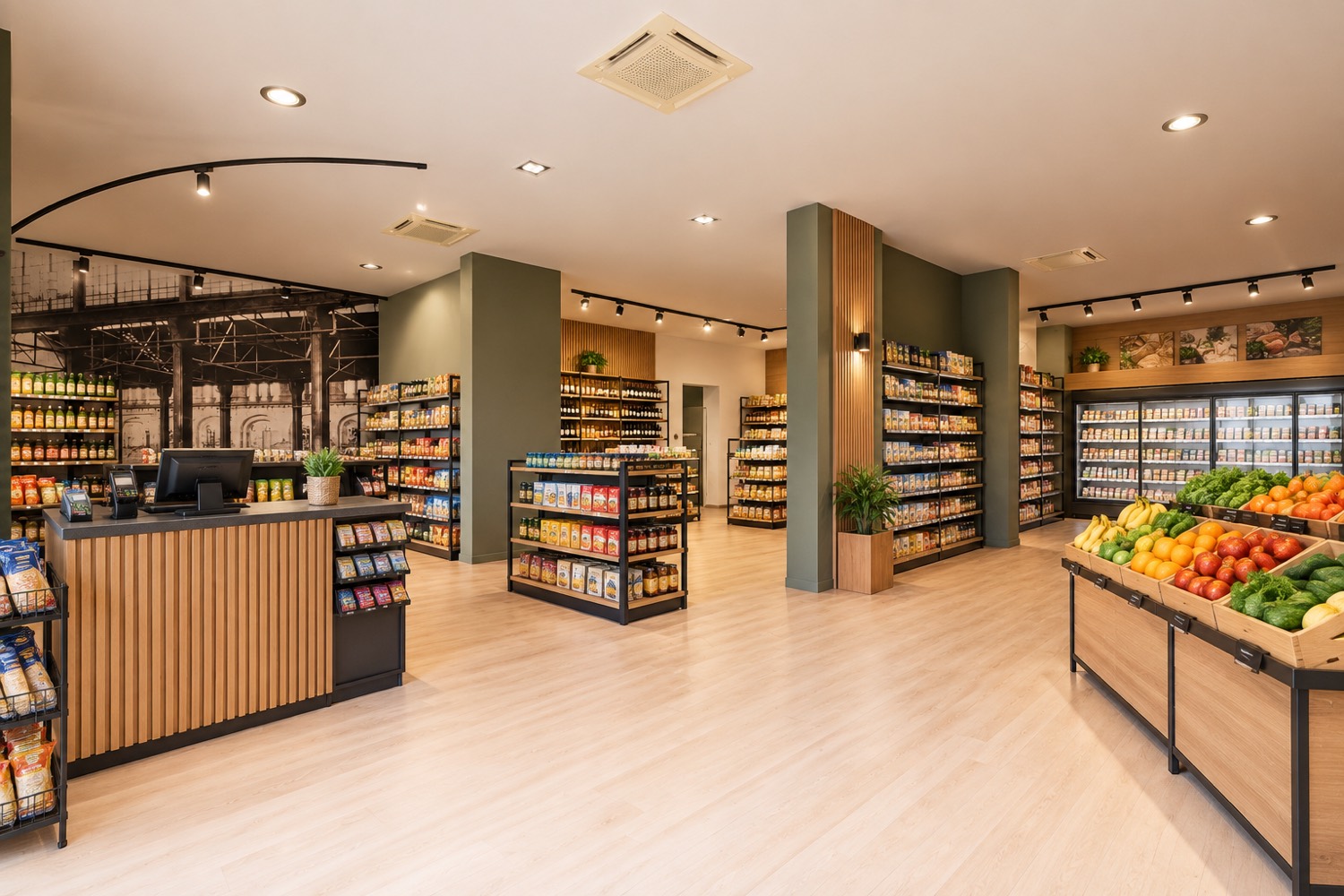 Rendering di allestimento a supermercato